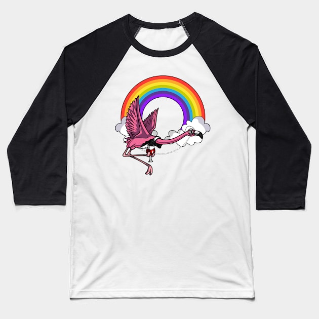 Flamingo Bird Wine Party Baseball T-Shirt by underheaven